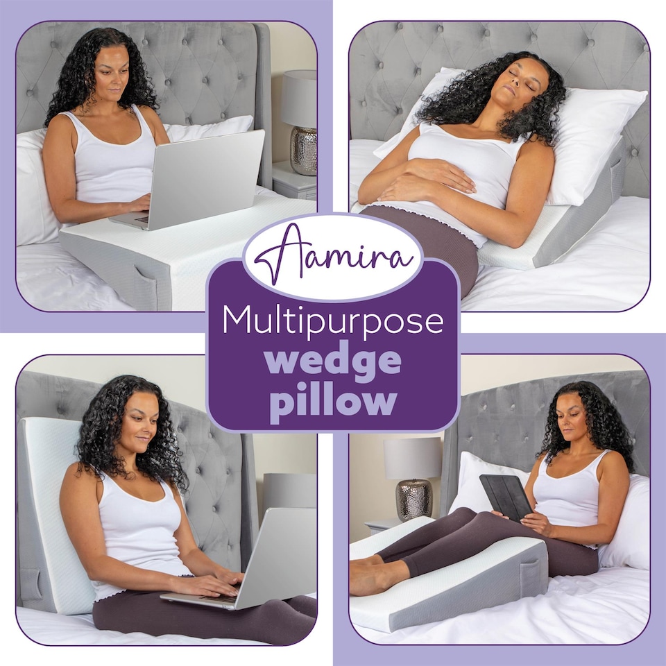 image 1 of Aamira Bed Wedge Pillow for Bed, Memory Foam, Orthopaedic Support for Sleeping, Acid Reflux, GERD, Snoring & Back Pain Washable