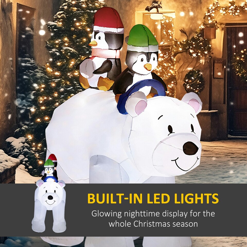 image 1 of Outsunny 6.4FT Christmas Inflatable Two Penguins Riding on Polar Bear
