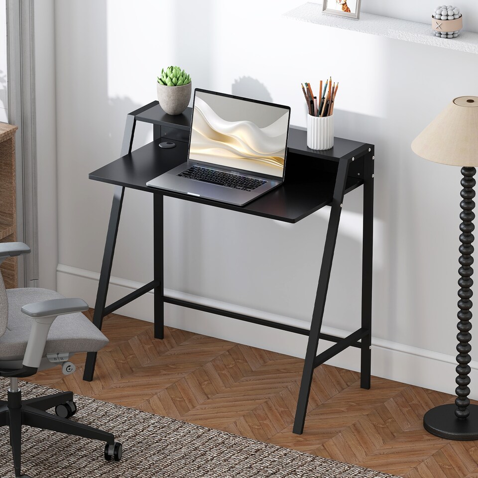 image 1 of HOMCOM Writing Desk Computer Table Home Office PC Laptop Workstation Storage Shelf 84L x 45W cm Black