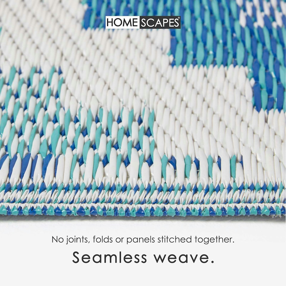 image 1 of Homescapes Outdoor Rug Luxury Waterproof Reversible Recycled, For Garden, Mia Aztec Blue | 120 x 180 cm