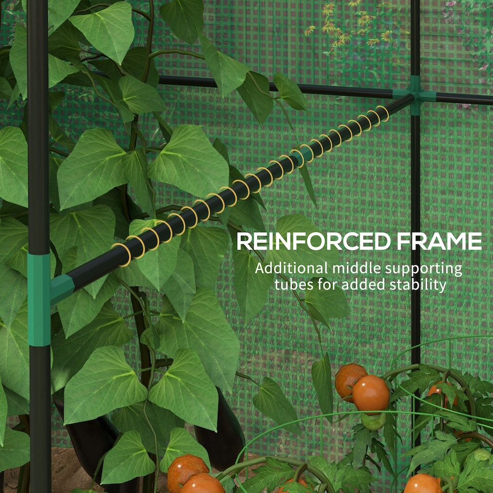 image 1 of Outsunny Walk-in Green House with Roll-up Door and Mesh Windows