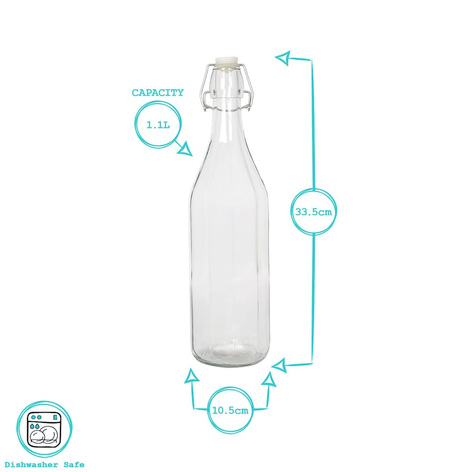 image 1 of Argon Tableware Glass Bottles with Swing Top - 1.1 Litre - Pack of 12 | Clear | Clear | One Size