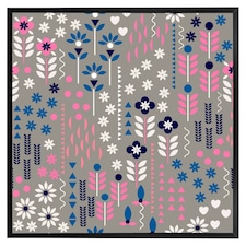 Selection of flowers in pink, blue & white (Picutre Frame) Black | S