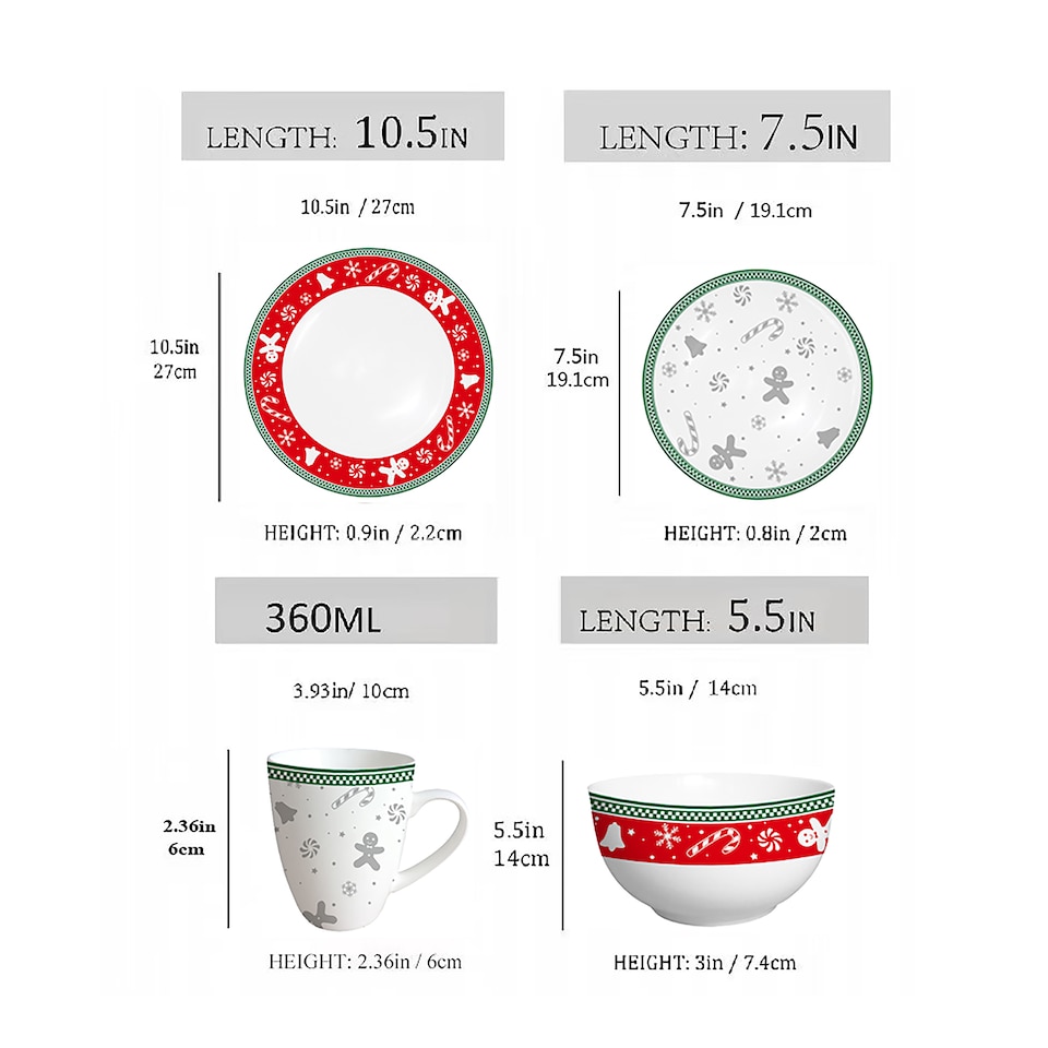 image 1 of simpa 12PC Gingerbread Men Christmas Ceramic Dinner Set.