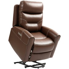 HOMCOM Overstuffed Riser and Reclining Chair with USB Ports, Remote, Brown Brown