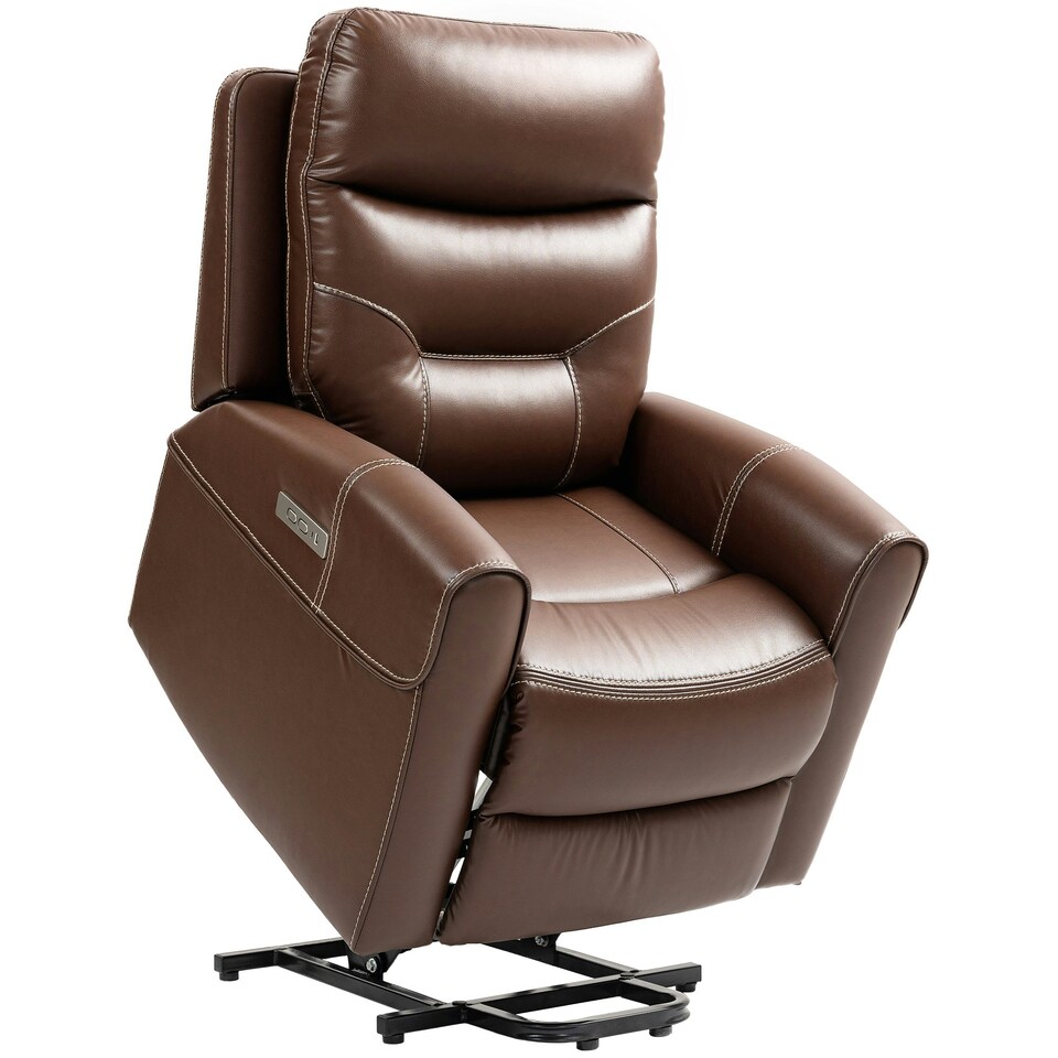 image 1 of HOMCOM Overstuffed Riser and Reclining Chair with USB Ports, Remote, Brown Brown