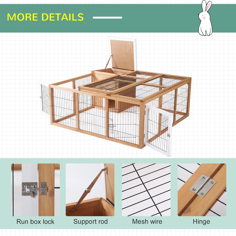 image 1 of PawHut Rabbit Hutch Outdoor, Guinea Pig House, Bunny Run Cage with Openable Top for 1-2 Rabbits, 123 x 120 x 52cm, Yellow