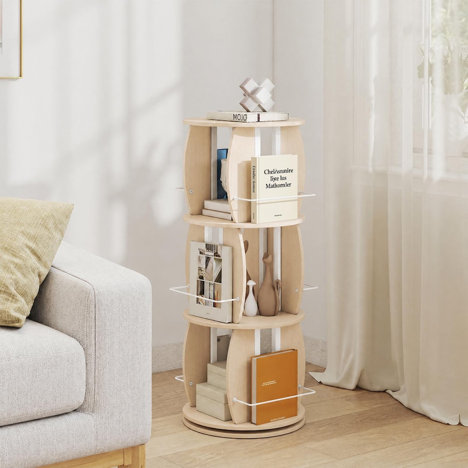 3-Tier Rotating Bookshelf Tower with Display Stands - Tesco Groceries