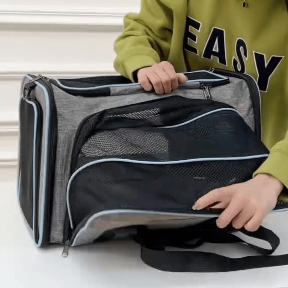 image 1 of Expandable Cat & Dog Carrier Bag - Airline Approved Pet Travel Bag with Mesh Windows - Soft-Sided Portable Cat Carrier