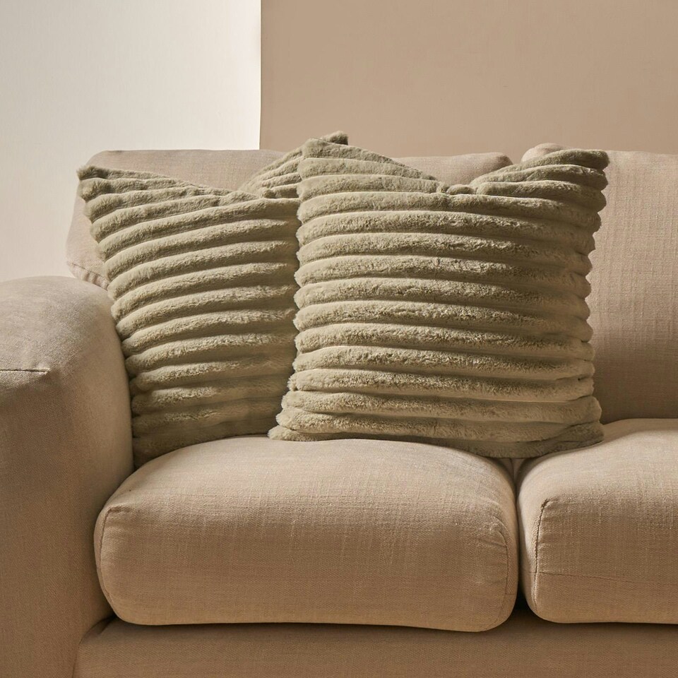 image 1 of OHS 2 x Faux Fur Matte Velvet Fleece Thick Ribbed Cushion Covers, 45x45cm - Sage Green Green | Sage Green