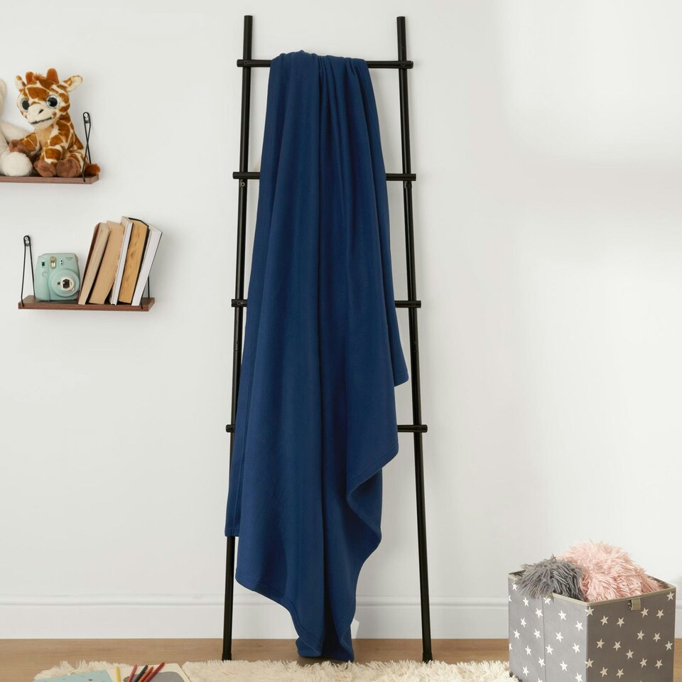 image 1 of OHS Luxury Soft Plain Fleece Blanket Bedspread, 200x240cm - Navy Blue