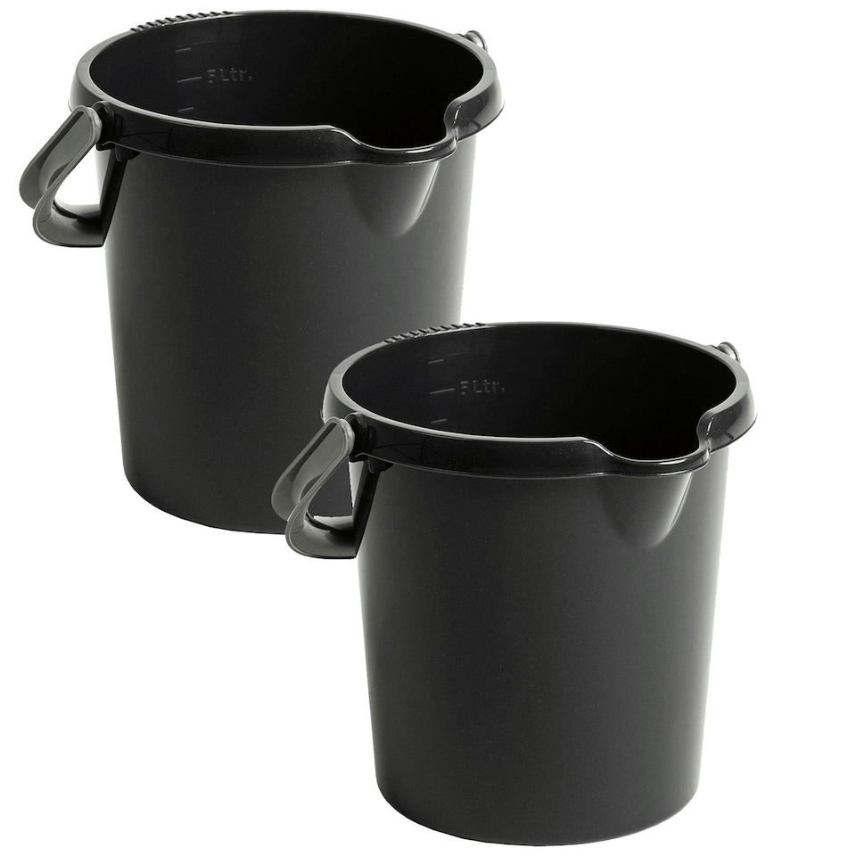 image 1 of 2 x Black 3 Gallon Strong Cement Mixing DIY 14L Bucket With Strong Metal Handle