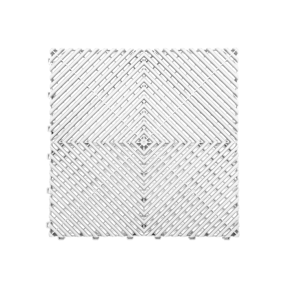 image 1 of Modular Interlocking Ribbed Vented Garage Floor Tiles - White | White | White
