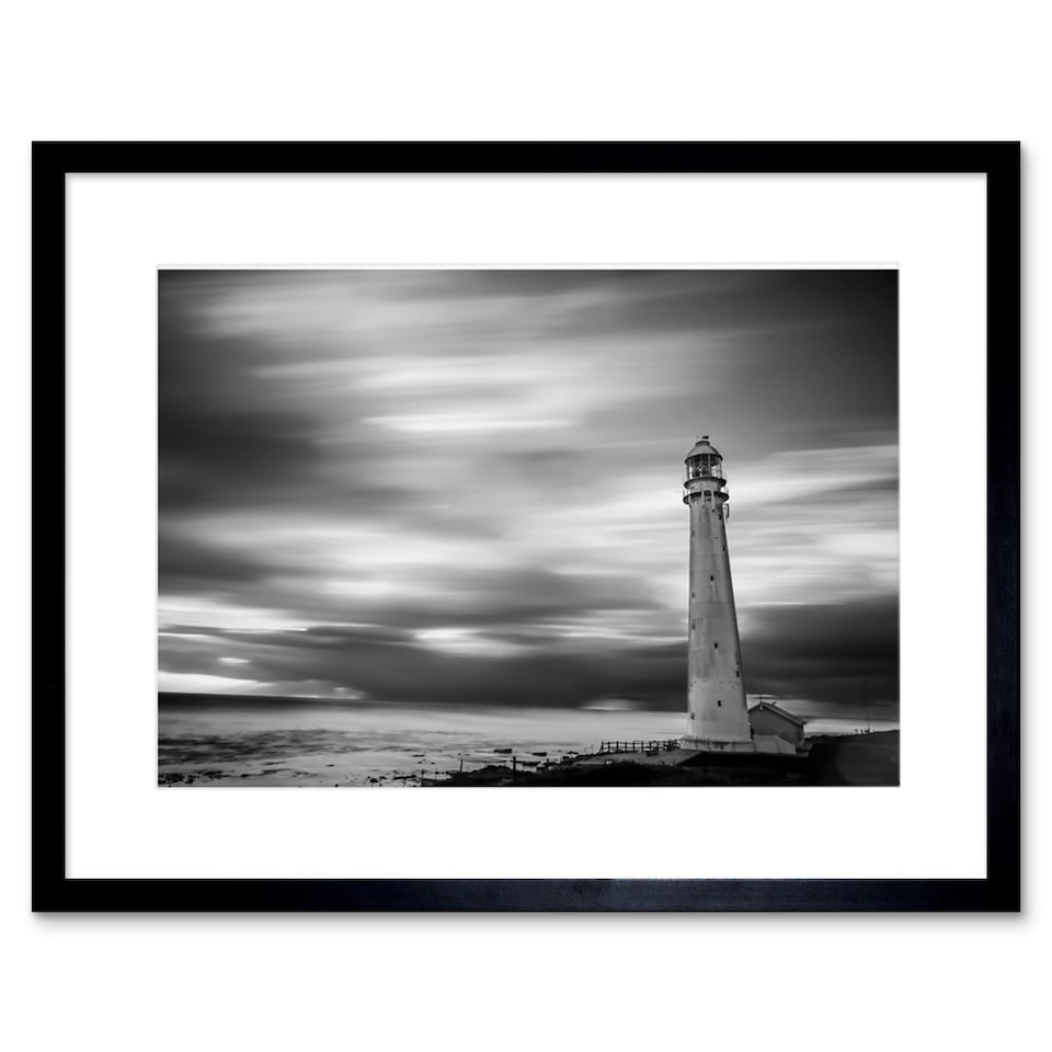 image 1 of Roulstone Slangkop Point Lighthouse Seascape 9x7" Black Framed Wall Art Print