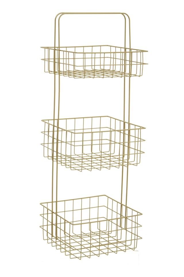 image 1 of Orsina 3 Tier Gold Finish Storage Caddy With Grid Shelves, Storage Stand, Rectangular Organiser With Basket Tiers
