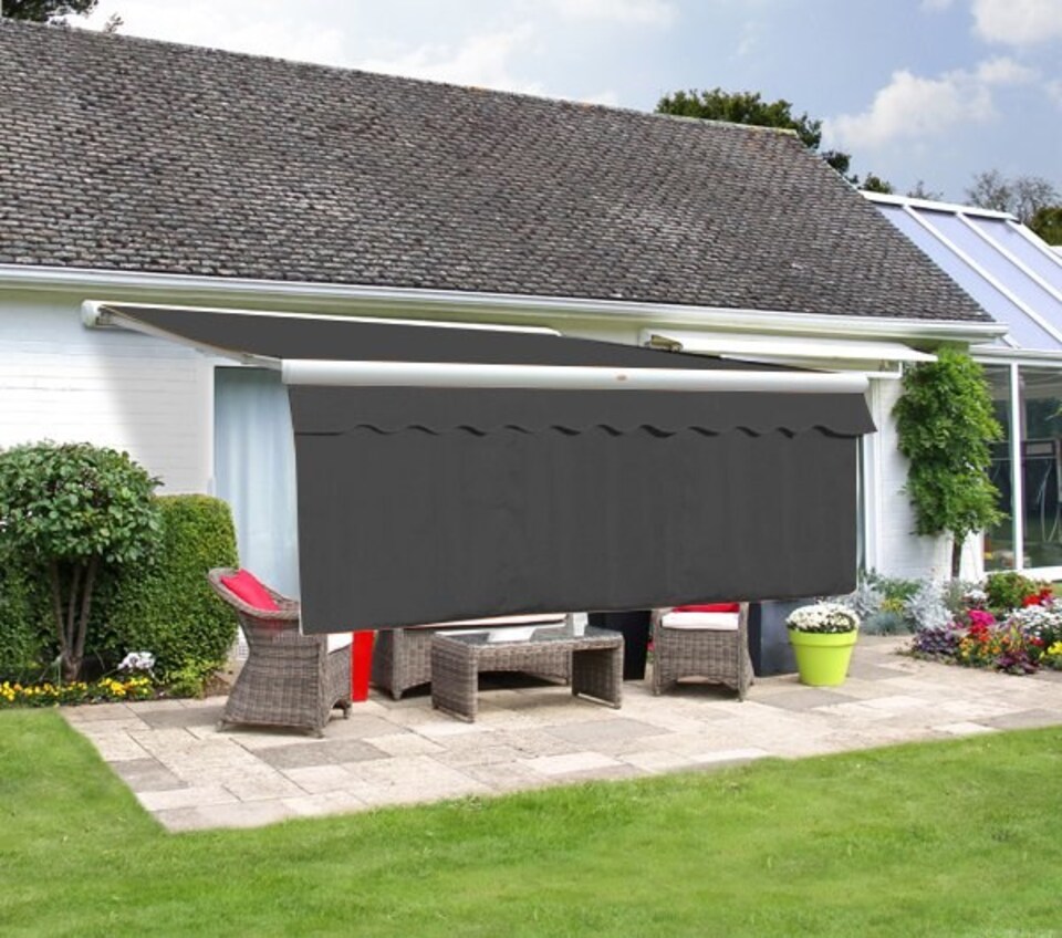 image 1 of 4.0m x 1.0m Awning Dropdown Front Valance Charcoal Sun Shade Accessory 280gsm Fabric