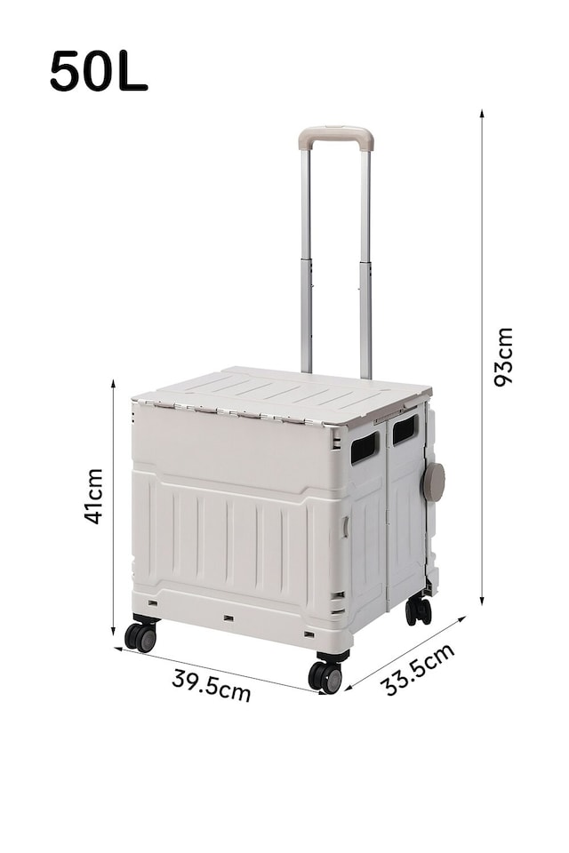 image 1 of Living and Home Collapsible Rolling Utility Crate - White 50L | White