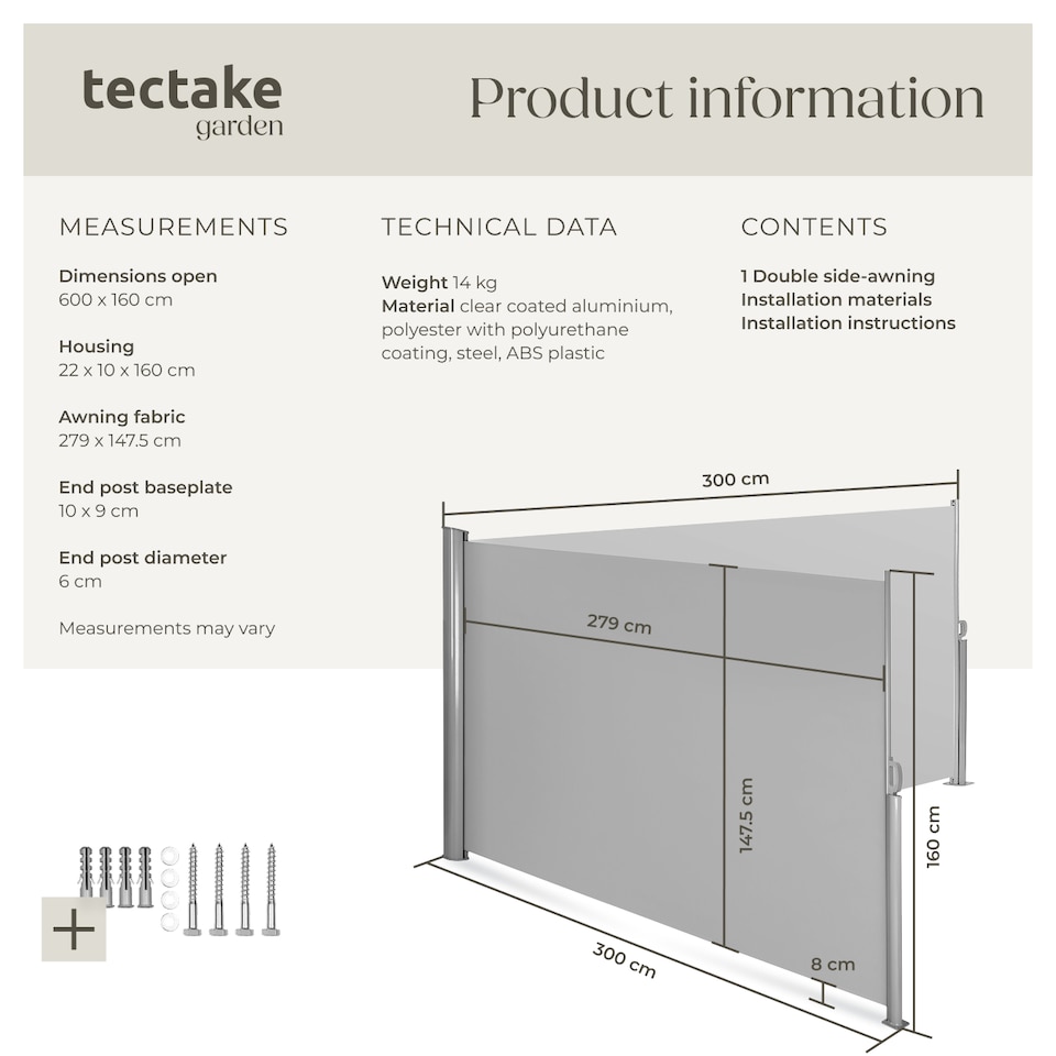 image 1 of Double-sided retractable awning and privacy screen | Grey | grey | 1