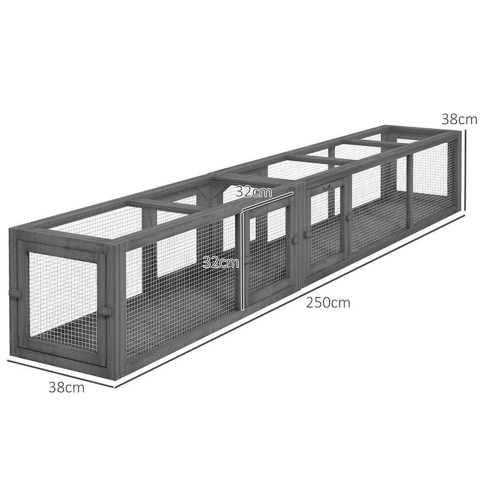 image 1 of PawHut Cat Tunnel, 250cm Extra Long Wooden Cat Play Tunnel with Eight Doors