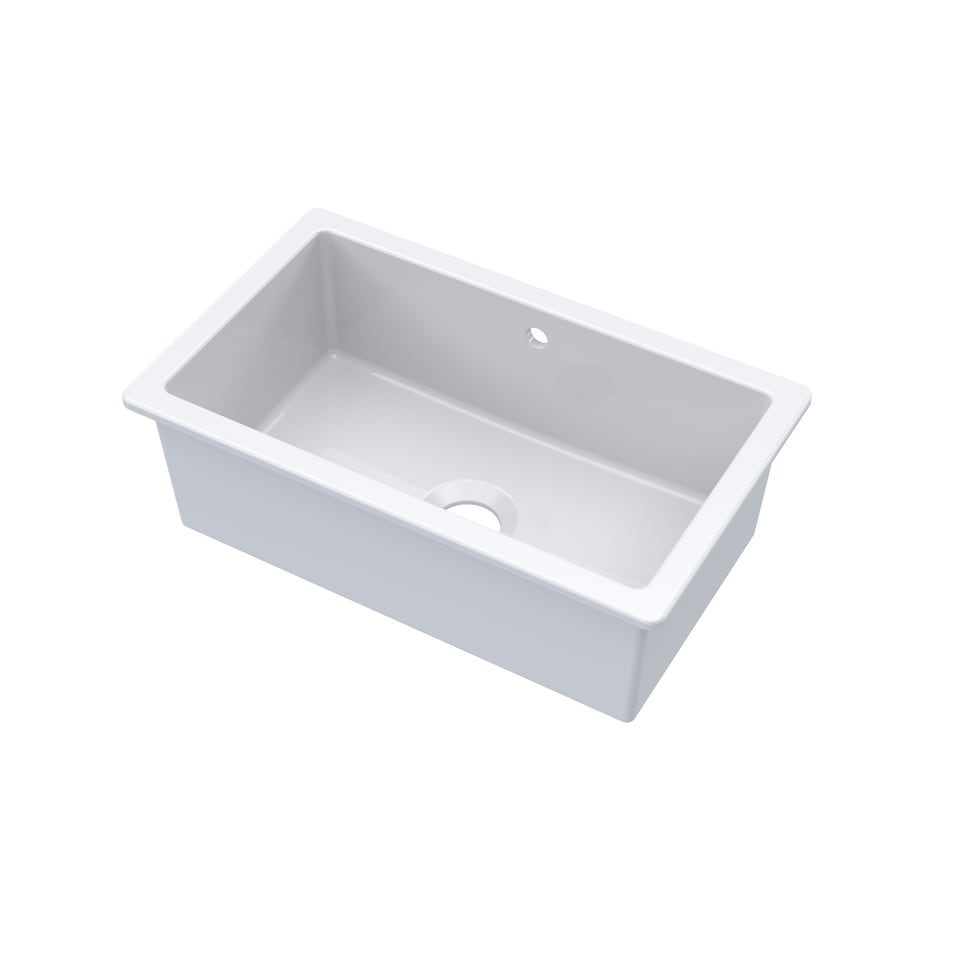 image 1 of Fireclay Single Bowl Square Undermount Kitchen Sink, With Overflow,763x457x254mm
