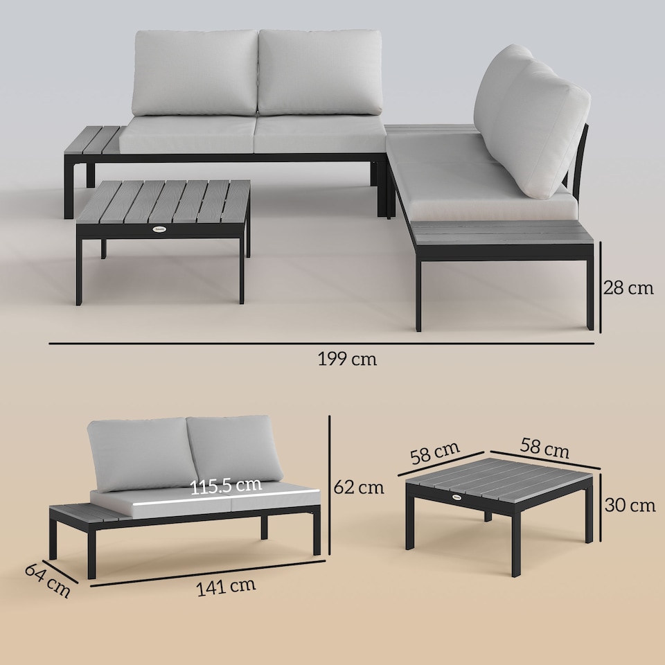 image 1 of Outsunny 4 Seater Garden Corner Sofa Set with Removable Thick Cushions Grey