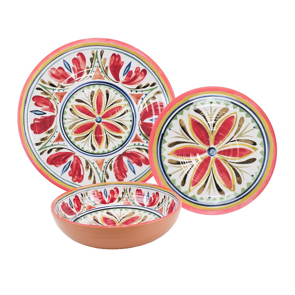 image 1 of Mediterranean 15 Piece Melamine Dinnerware Set | Red