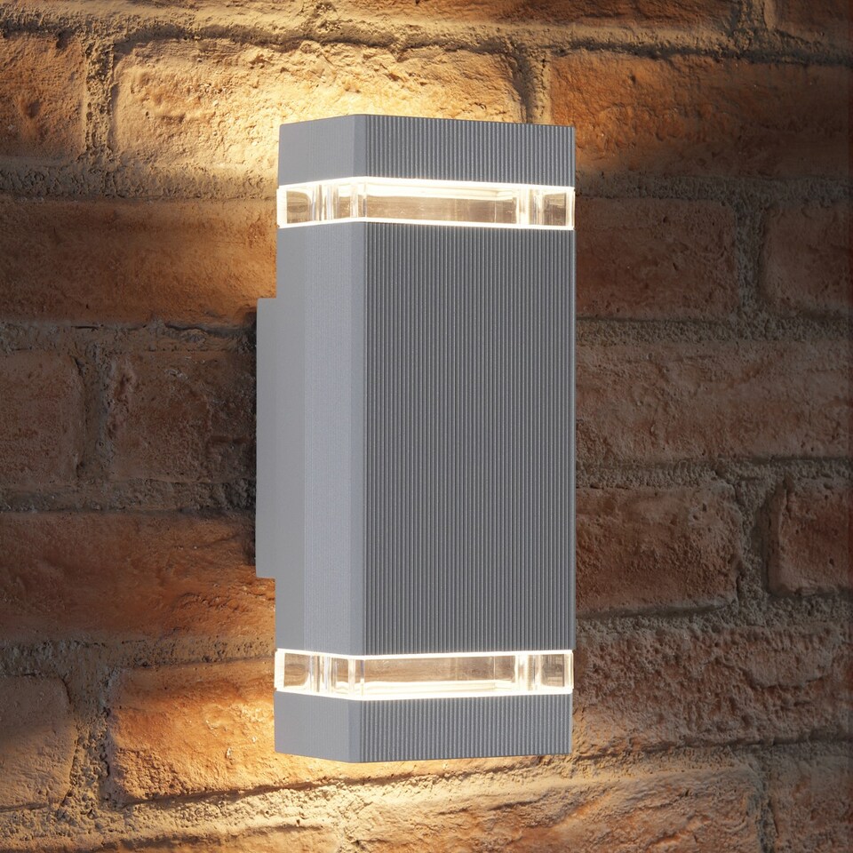image 1 of Auraglow Outdoor Double Up & Down Wall Light - CHILTON | Silver | Silver/Cool White