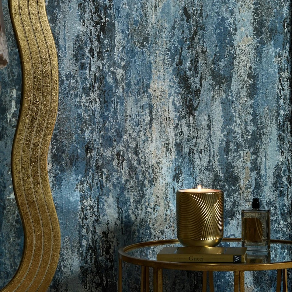 image 1 of Nova Metallic Wallpaper in Blue and Silver Multi