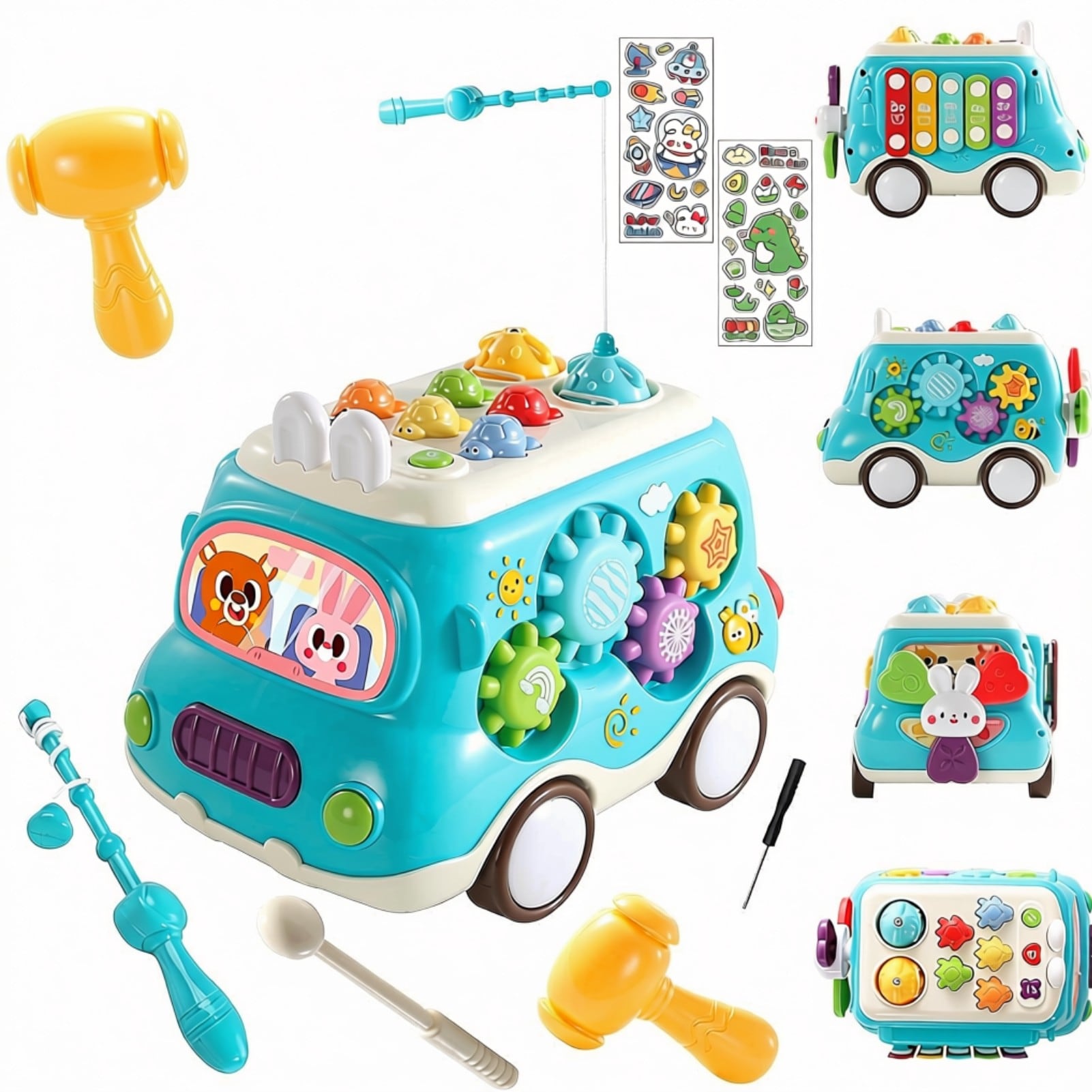 Interactive Learning Bus Toy – Multi‑Function Activity Car with Lights, Music, Tools & Gears – Educational Sensory Toy for Toddlers