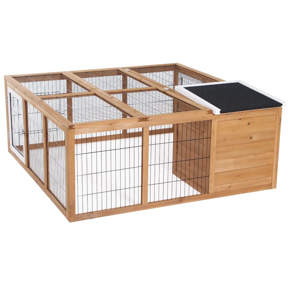 image 1 of PawHut Rabbit Hutch Outdoor, Guinea Pig House, Bunny Run Cage with Openable Top for 1-2 Rabbits, 123 x 120 x 52cm, Yellow
