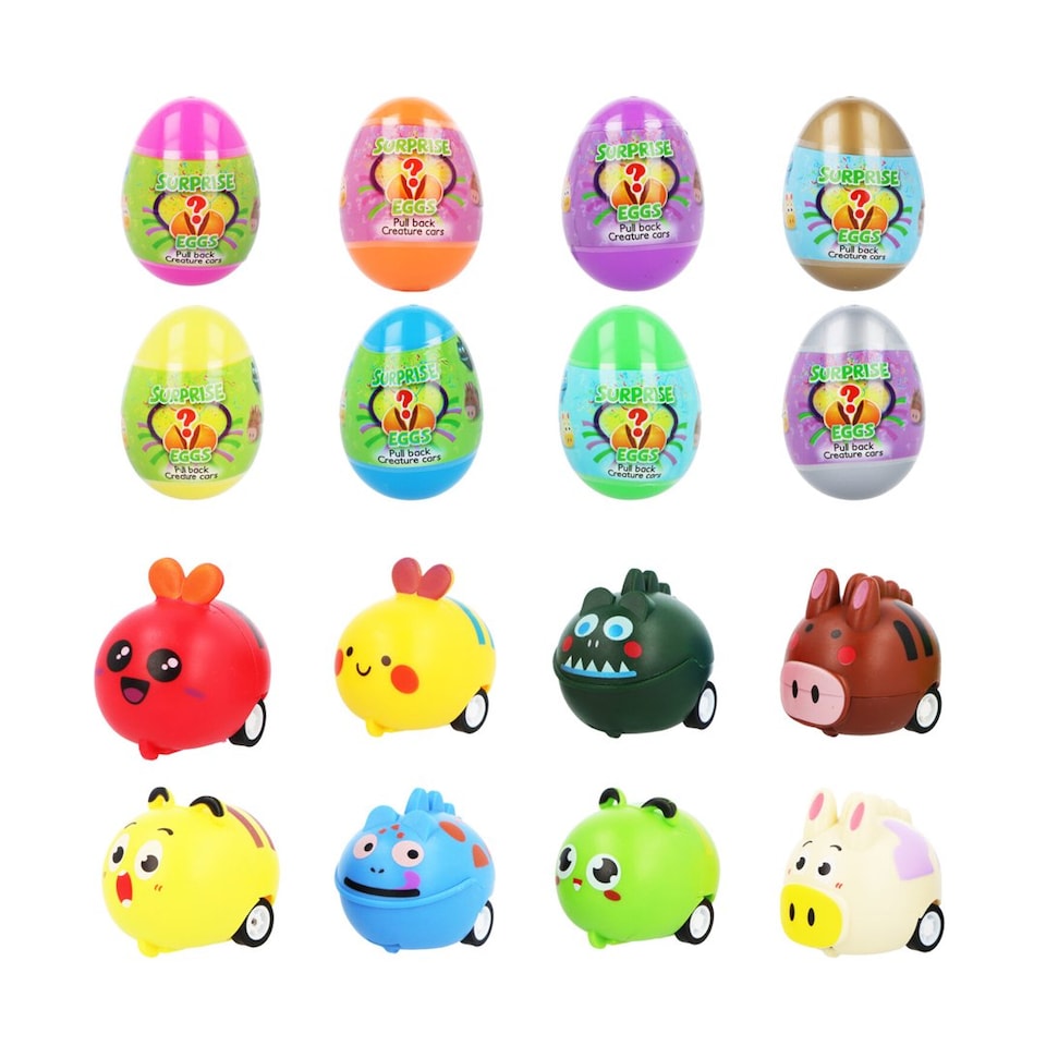 image 1 of Assorted Pre-Filled Lucky Dip Egg with Mystery Pullback Animal Surprise Toy