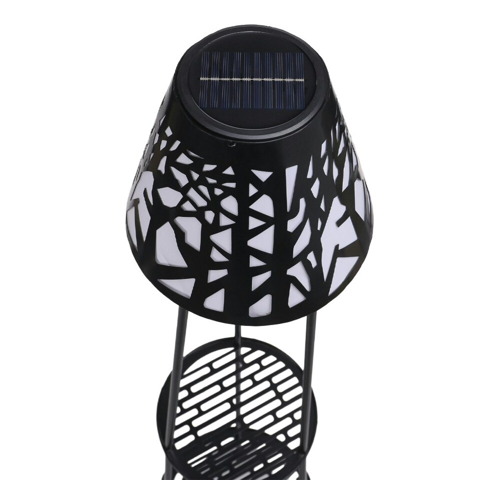 image 1 of Living and Home 2 Pcs Double-Tier Solar-Powered Plant Stand Black