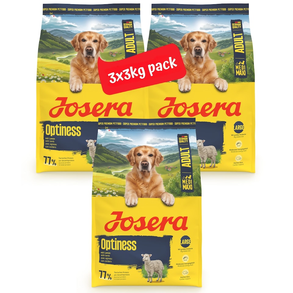 image 1 of Josera Adult Optiness complete dog food | With Chicken & Lamb | Medium & large breeds | Cardiac support | Joint support | Green-Lipped Mussel Meat | 3x3kg