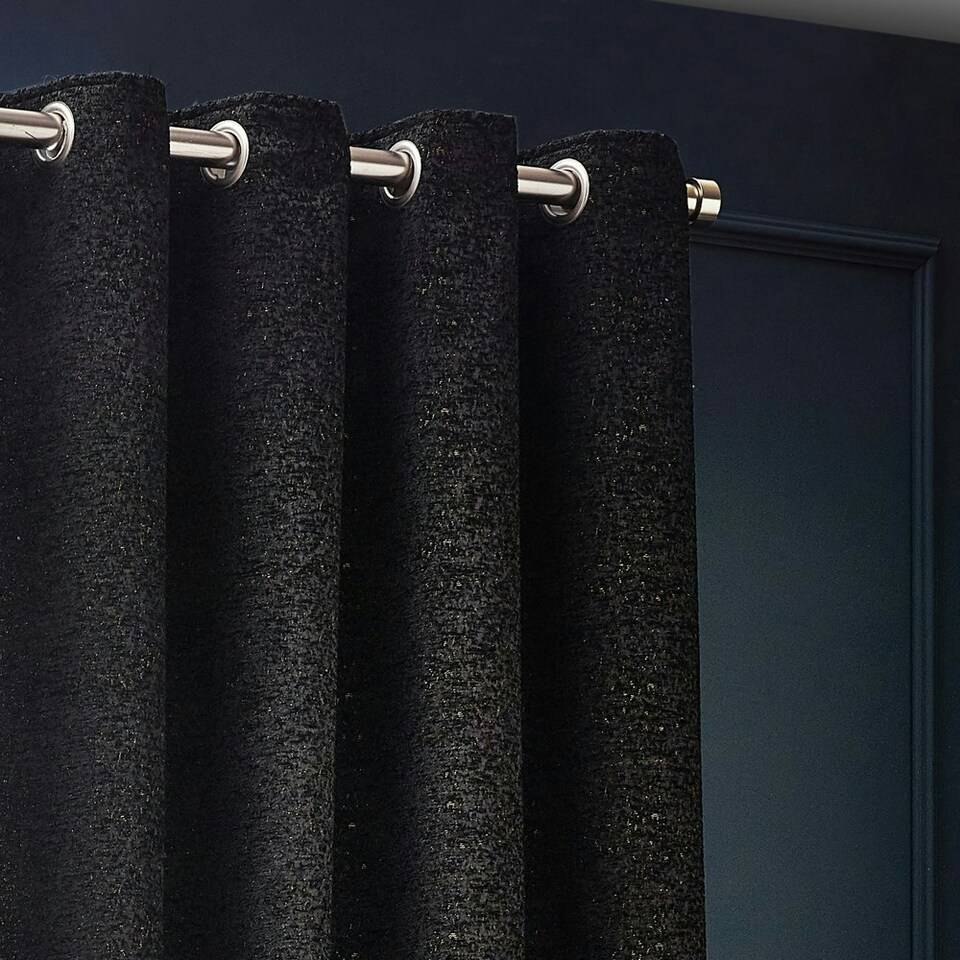 image 1 of Paoletti Galaxy Chenille Black Eyelet Curtains 117 x 137cm Multi