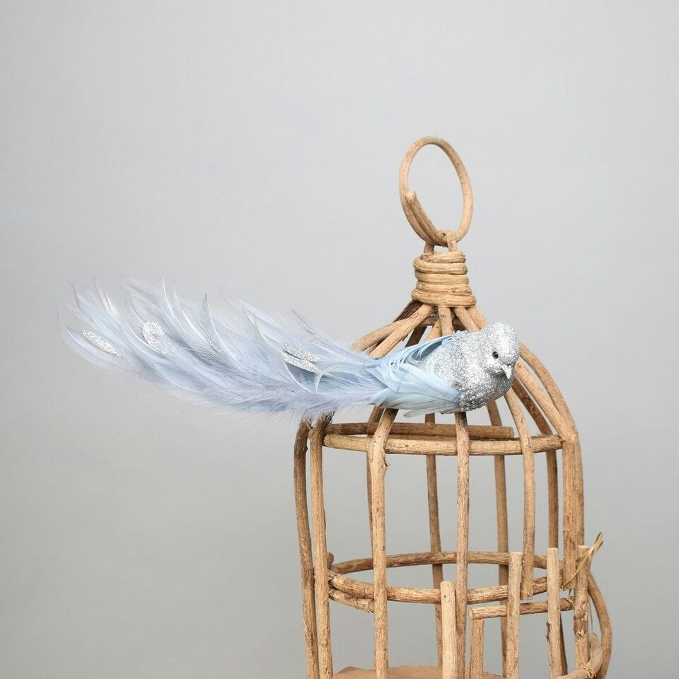 image 1 of Decorative Silver Lyre Bird With Clip - 30cm
