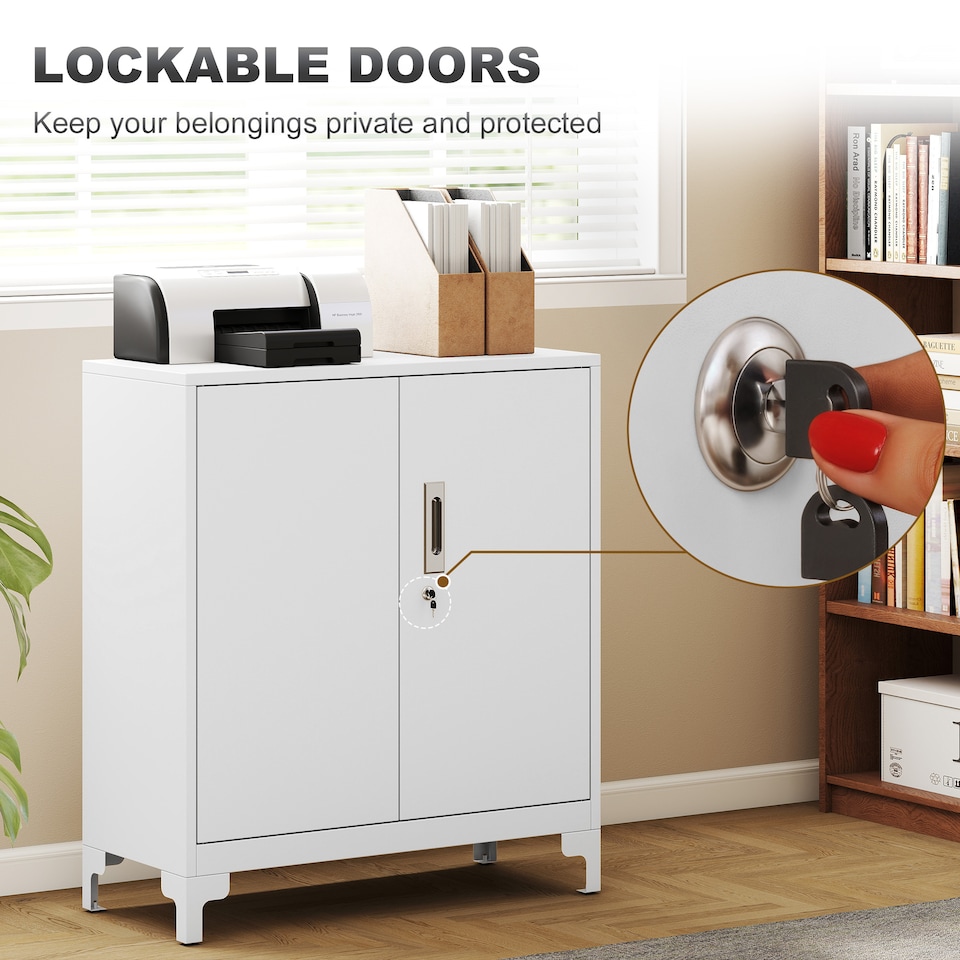 image 1 of HOMCOM Lockable Metal Filing Cabinet, 2-Tier Storage Cupboard | White | White | 80 x 35 x 91 cm