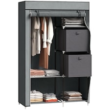 HOMCOM Fabric Wardrobe, Portable Wardrobe, Clothes Storage Unit with 5 Compartments, Hanging Rail and 2 Fabric Drawers, 102 x 42.5 x 162.5cm, Dark Grey | Grey | Dark Grey