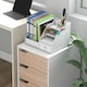 image 8 of MDF Mobile File Cabinet w/ 3 Drawers Locking Wheels Metal Rails Oak Tone White