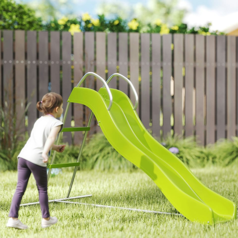 image 1 of AIYAPLAY Freestanding Garden Wavy Slide for Kids with Climbing Ladder, Green