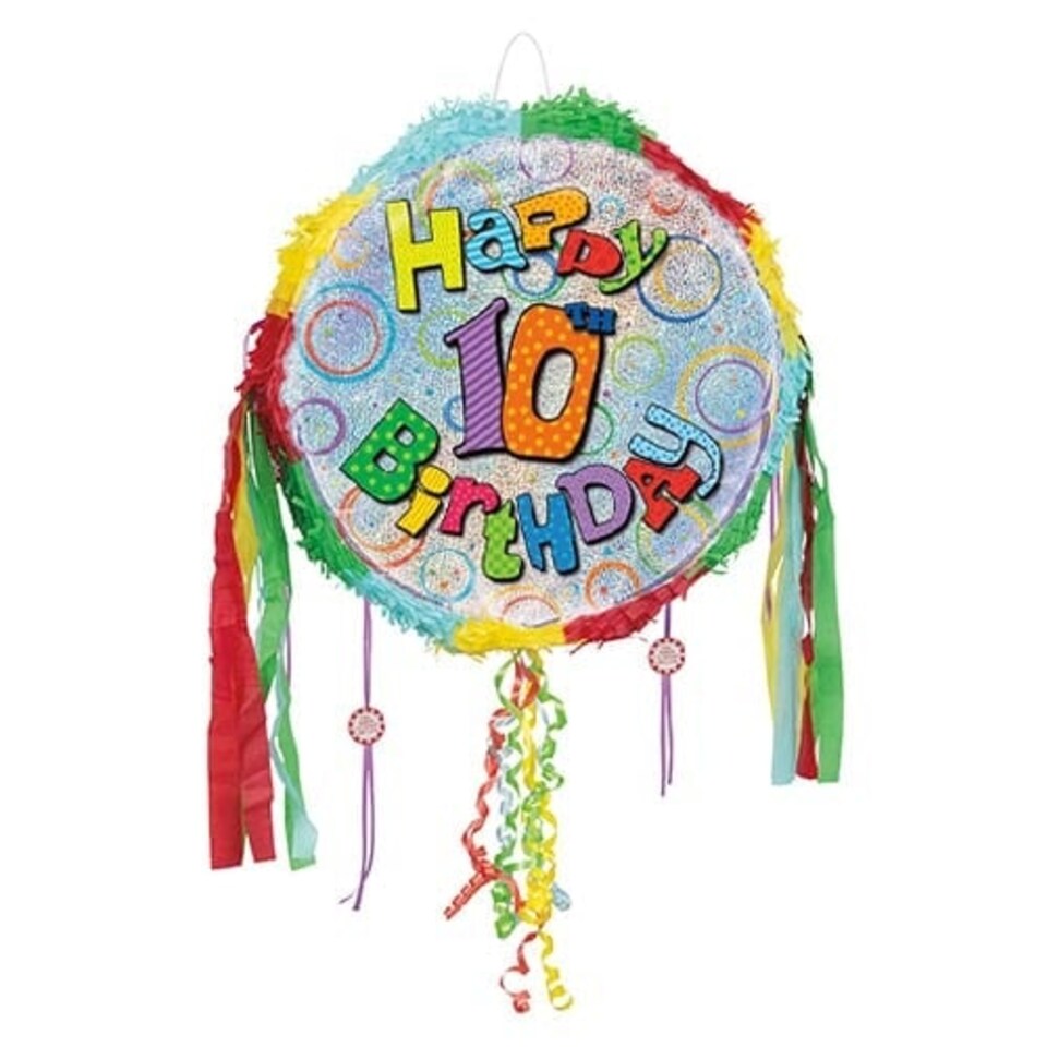 Happy 10th Birthday Holographic Pull String Pinata