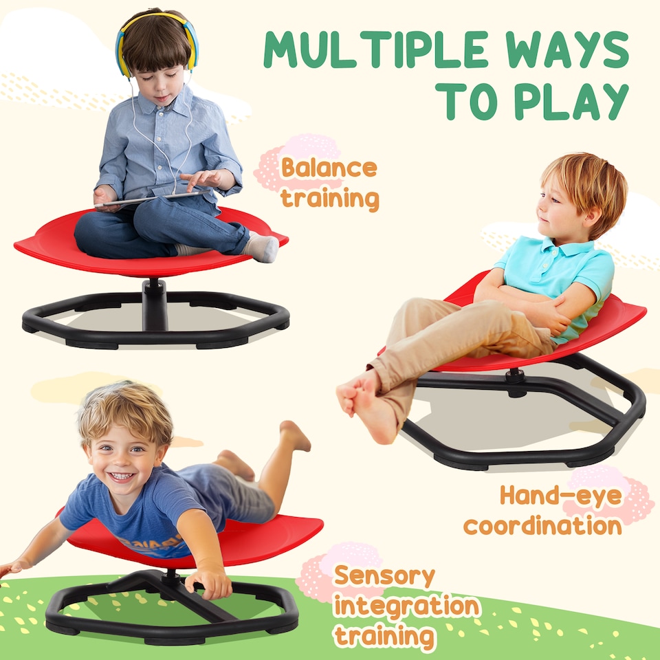 image 1 of AIYAPLAY Sensory Spinning Chair for Kids, for Balance, Coordination, Red