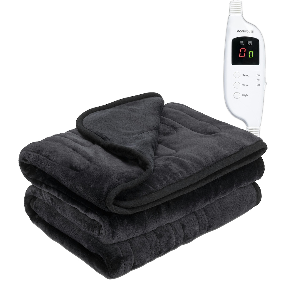 image 1 of MONHOUSE Heated Throw - Electric Blanket - Digital Controller - 9H Timer, 9 Heat Settings, Auto Shutoff - Single 130X160Cm | Grey | Grey Shearling | 1