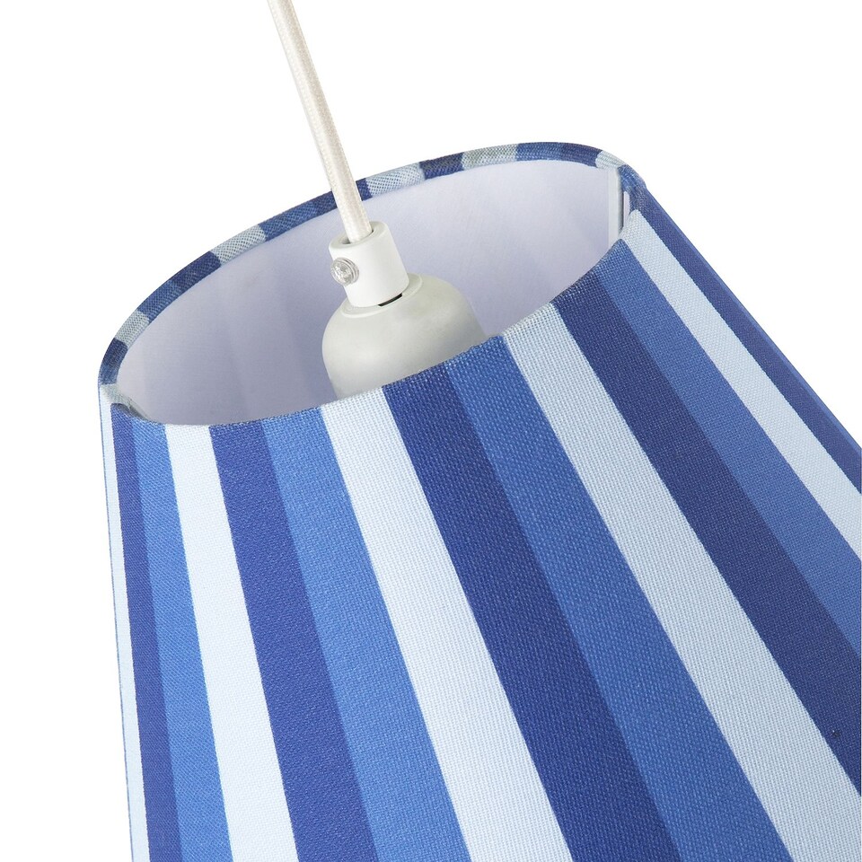 image 1 of Multi Blue Tone Striped Linen Coolie Lamp Shade with Cotton Inner