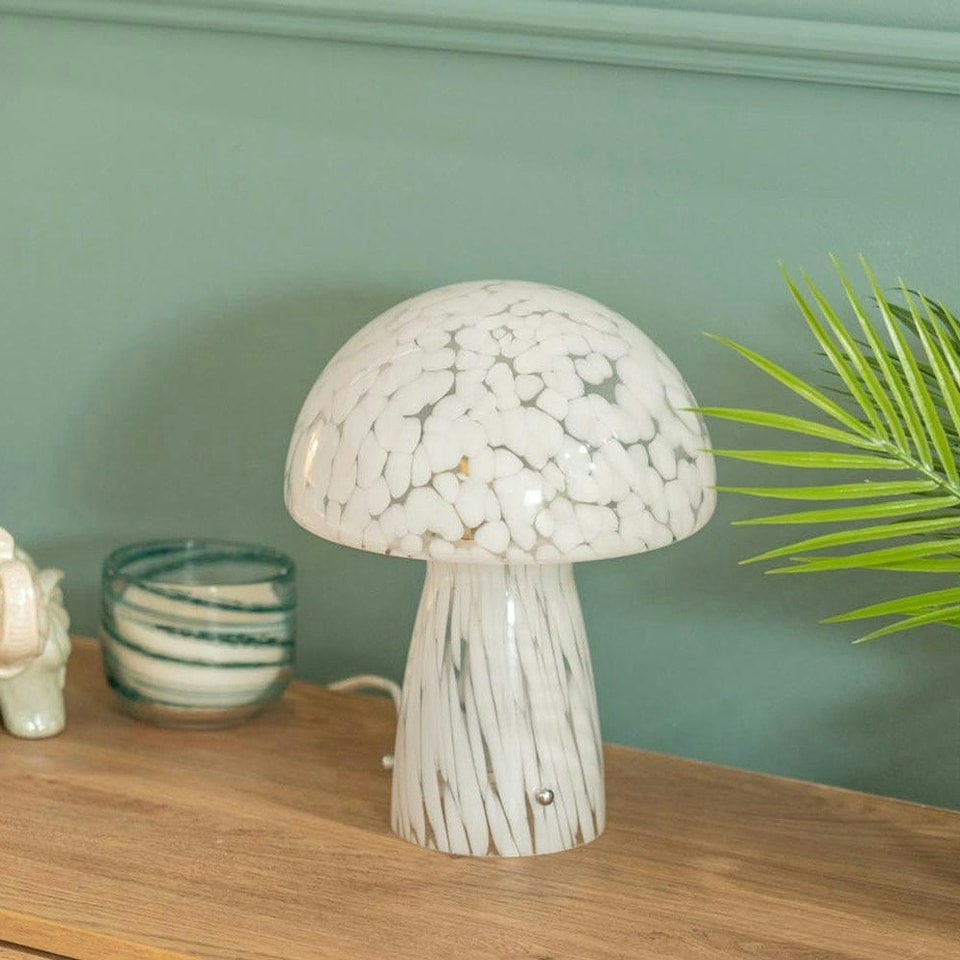 image 1 of ValueLights Beau White Confetti Glass Mushroom Table Lamp with Tapered Lampshade - Bulb Included White