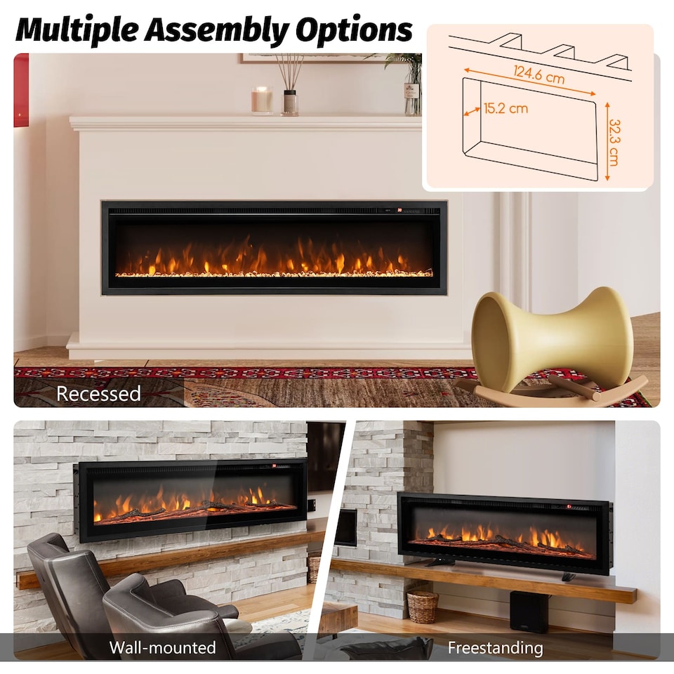 image 1 of COSTWAY 127CM Electric Fireplace Wall Mounted Black