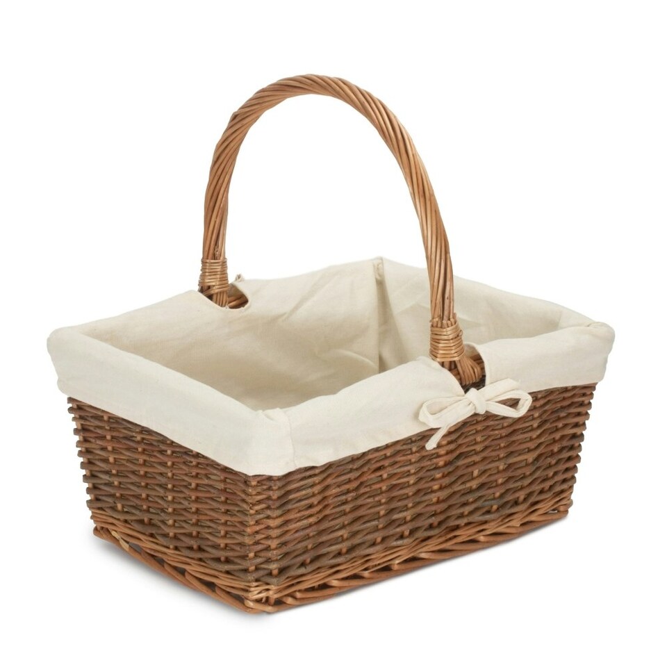 image 1 of Rectangular Unpeeled Willow Shopping Basket with White Lining White | White | L