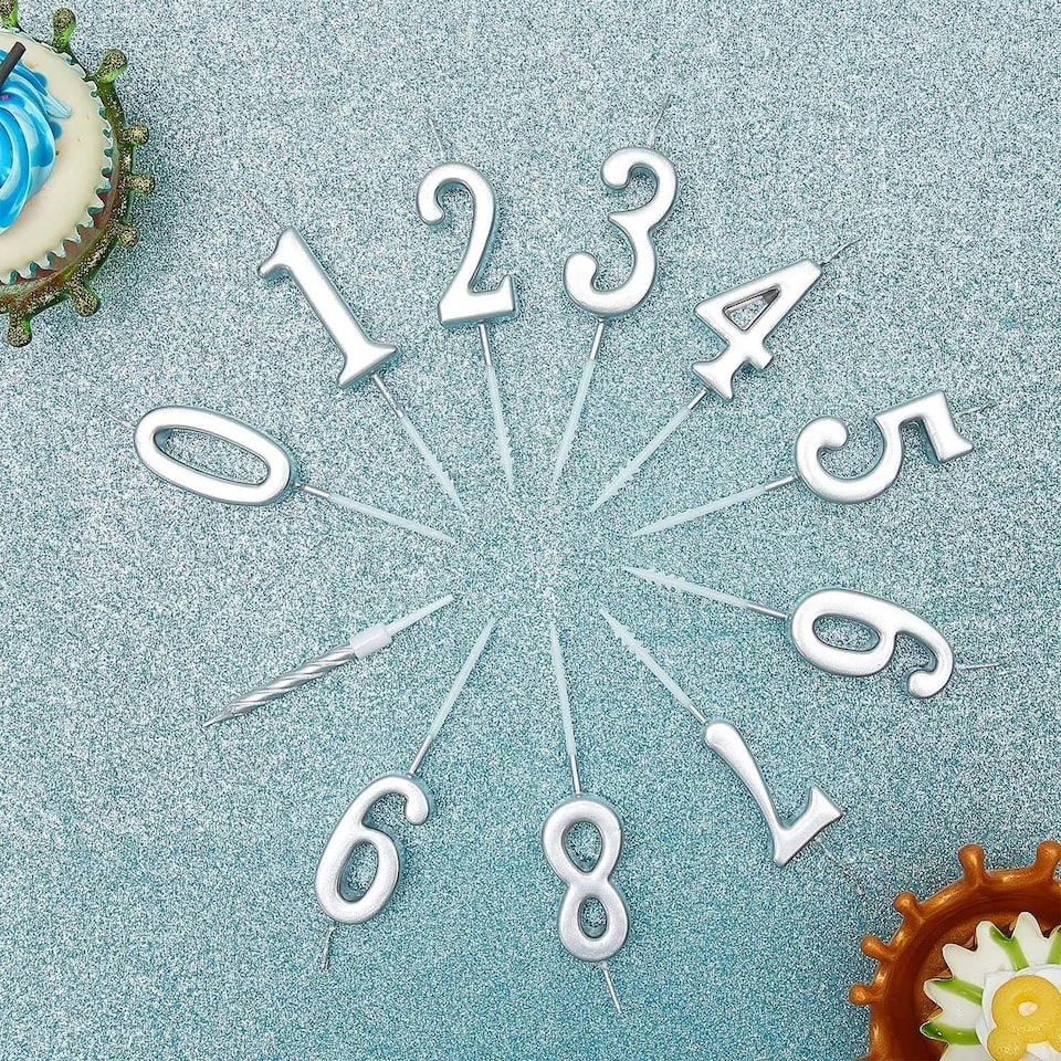image 1 of Silver 8 Number Candle Party Cake Decoration Silver
