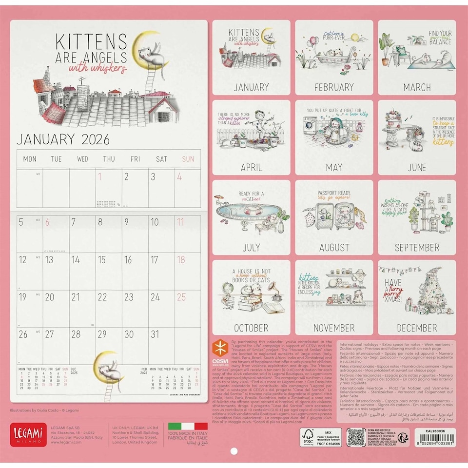 image 1 of Life is Better With Cats Calendar 2026, Wall Calendars, Month To View, Cats, Gift