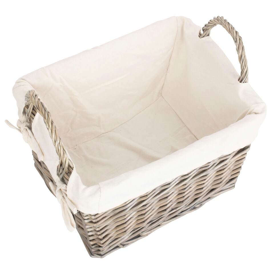 image 1 of Antique Wash Wicker Handled Lined Storage Basket White | White | L