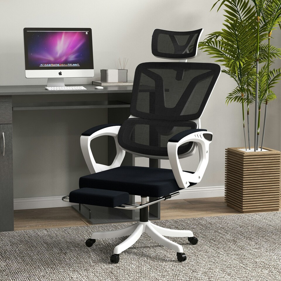image 1 of Vinsetto Mesh Office Chair for Home with Lumbar Support, Arm, Footrest, Headrest